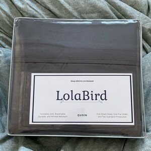 NWT LolaBird gray queen bedsheet set